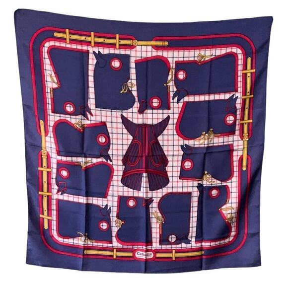 Hermes Paris Camails 100% Silk Scarf 90cm Square Red Blue Yellow in Box - Picture 11 of 13